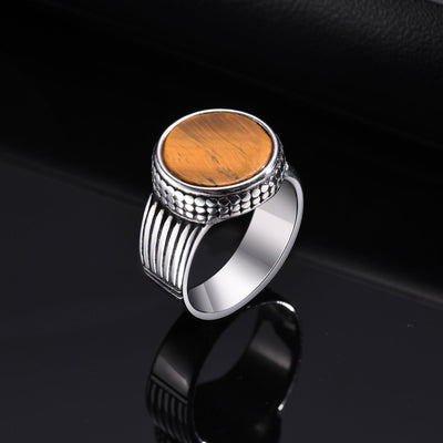 Anillo Vintage Acero Inoxidable Ojo de Tigre para Hombre - Image 10