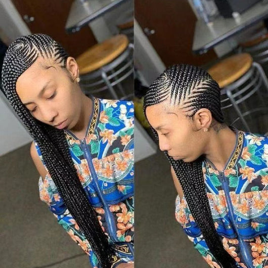 Peluca Larga Recta con Trenzas Sintéticas y Encaje Frontal