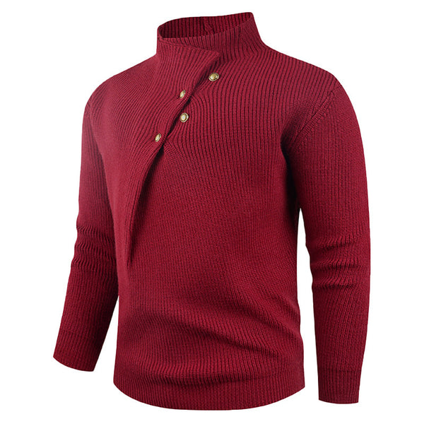 Suéter Casual para Hombre con Cuello Mao y Botones Sesgados
