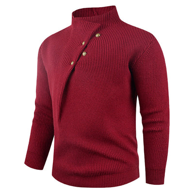 Suéter Casual para Hombre con Cuello Mao y Botones Sesgados - Image 2