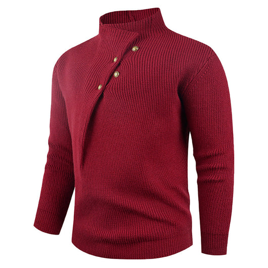 Suéter Casual para Hombre con Cuello Mao y Botones Sesgados - Image 2