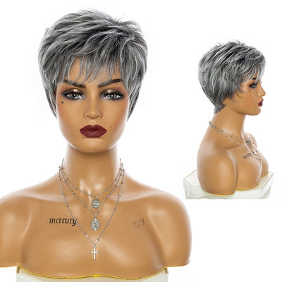 Peluca Corta Rizada Gris para Mujeres Maduras - Image 6