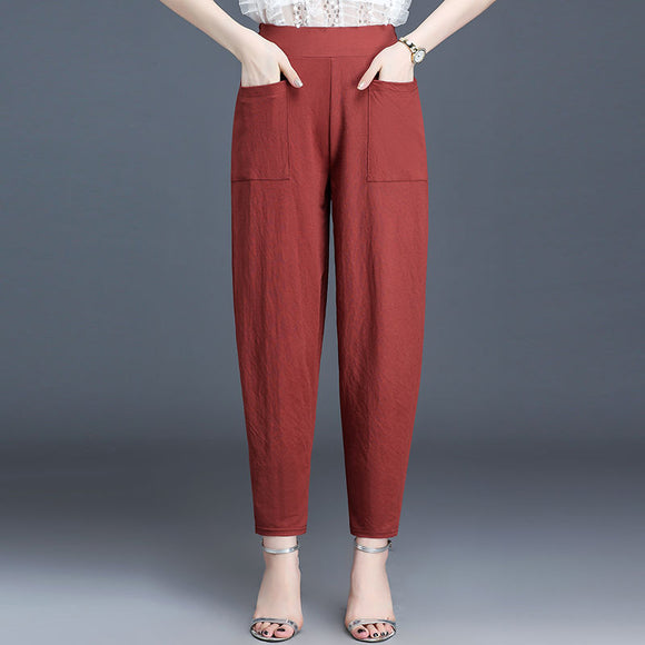 Calças Harém Femininas Cintura Alta Estilo Casual Bloomers