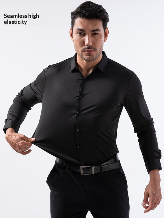 Camisa Manga Larga Sin Costuras Elástica Antiarrugas Efecto Hielo para Hombre - Image 14