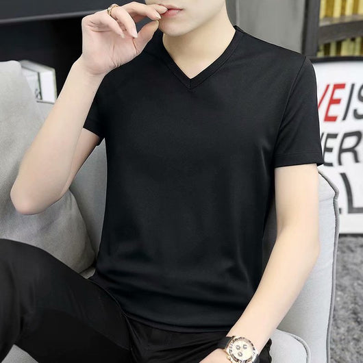 Camiseta Blanca Slim Fit Cuello V Manga Corta para Hombre - Básico Versátil de Verano - Image 4
