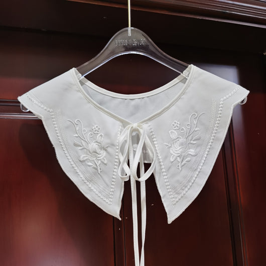 Chal Femenino con Cuello de Encaje Organza Bordado y Flores - Image 11