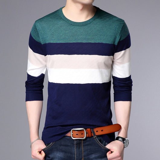 Suéter de Cuello Redondo con Bloques de Color para Hombre Joven - Image 12