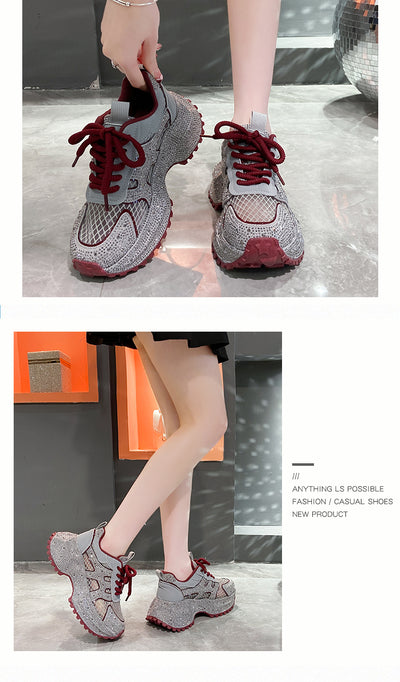 Zapatillas Deportivas Plataforma Gruesa para Mujer con Brillo y Cristales - Amarillo Claro - Image 75