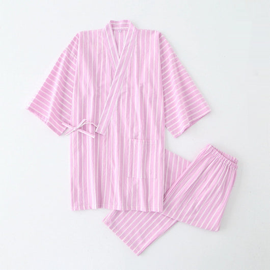 Pijama de Algodón Rayado para Pareja - Conjunto Kimono Japonés Cómodo - Image 13