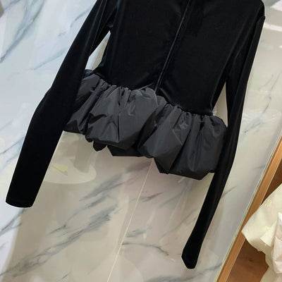 Playera Retro de Terciopelo con Hombreras y Cuello Burbuja para Mujer - Image 4