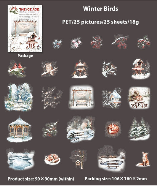 A set of 25 PET stickers featuring winter landscapes, ice castles, deer, wolves, and an ice queen in a snowy fantasy theme. - Image 20