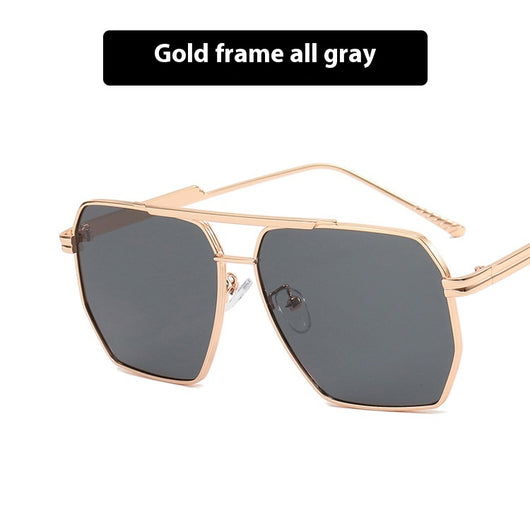 Gold frame double gray polygonal sunglasses with a double beam design and gradient lenses. - Image 5