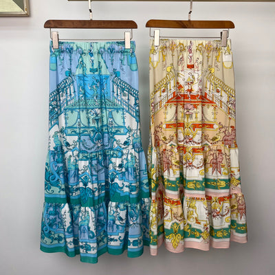 Falda Midi Estampada de Seda con Cintura Elástica Goddess