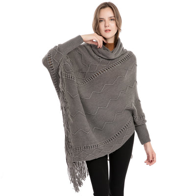 Suéter de Cuello Alto con Flecos Acrilico - Poncho Cálido y Elegante - Image 2