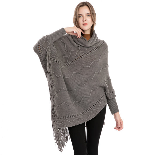 Suéter de Cuello Alto con Flecos Acrilico - Poncho Cálido y Elegante - Image 2