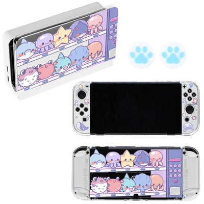 Clear protective case for Nintendo Switch OLED with cute marine animal design, including paw print thumb grips. - Image 3
