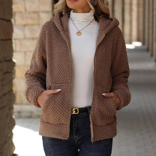 Chaqueta Hoodie Acolchada Suelta con Bolsillos y Cierre para Otoño e Invierno