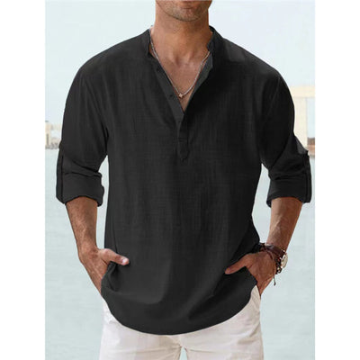 Camisa Casual Suelta de Algodón Manga Larga Color Sólido para Hombre - Image 8