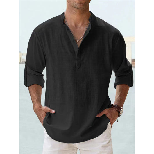 Camisa Casual Suelta de Algodón Manga Larga Color Sólido para Hombre - Image 8