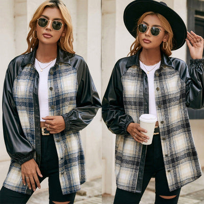 Chaqueta Casual de Cuadros con Paneles Sueltos y Bolsillos Dobles