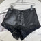 PU Leather Shorts with Pleated Lace Trim and Adjustable Drawstring - Dark Hot Girl Style