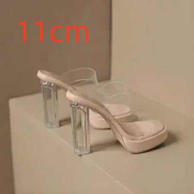 Pantuflas de Tacón Alto Transparente Cristal - Estilo Viral Tendencia - Image 15