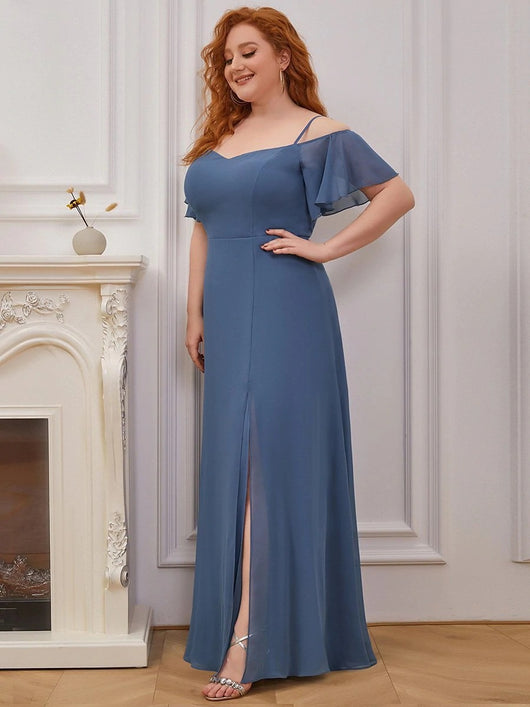Vestido de Dama de Honor Talla Grande con Hombro Descubierto y Abertura Lateral - Image 4