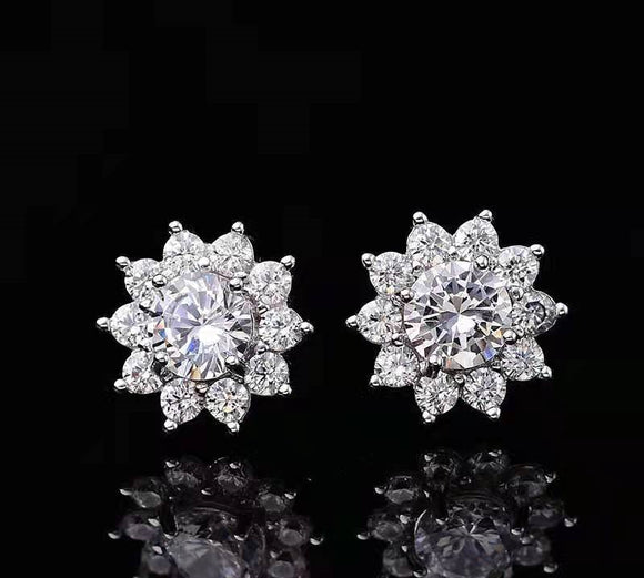 Aretes Girasol para Parejas con Diamante Solitario