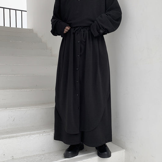 Pantalones Anchos para Hombre con Botones Superpuestos en Negro - Image 4