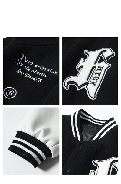 Chaqueta Universitaria Hip Hop con Mangas de Cuero y Bordados - Image 13