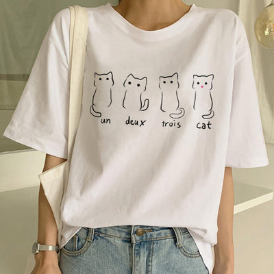 Playera Pareja a Juego con Estampado Divertido de Gatos - Unisex Manga Corta Tendencia - Image 11