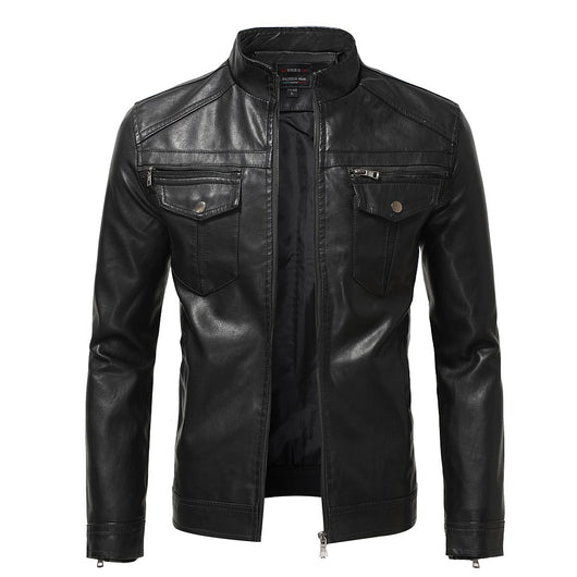 Chaqueta de Cuero con Cierre y Cuello Alto para Negocios y Motocicleta - Otoño e Invierno - Image 5