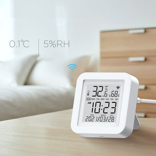 Sensor WiFi de Temperatura y Humedad para Hogar Inteligente con Pantalla y Control por Voz