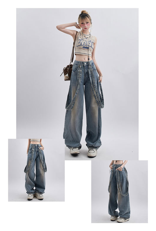 Pantalones Casuales Vintage Desgastados con Diseño de Cinta Minoritaria - Image 9