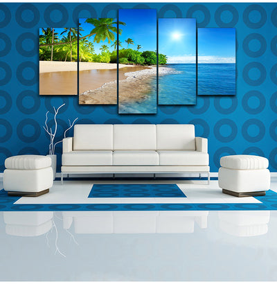 Cuadro Modular Decorativo Playa Palmeras Atardecer - Lienzo Pared Sala - Image 4