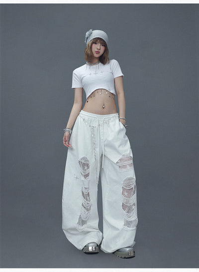 Pantalones Casuales Rotos con Parches Denim para Bailar - Image 14