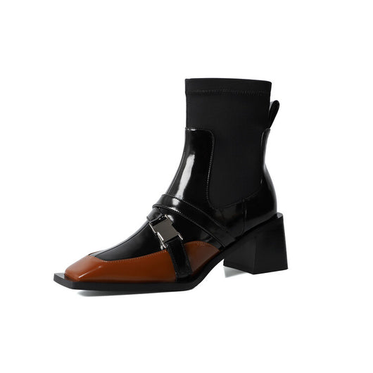 Botines Cortos para Mujer con Tacón Grueso y Hebilla Bicolor - Image 7