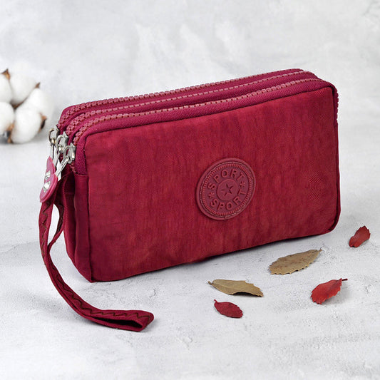 Cartera de Mano de Lona con Tres Compartimentos y Cierre