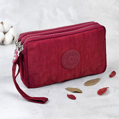 Cartera de Mano de Lona con Tres Compartimentos y Cierre