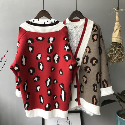 Suéter de Leopardo Tejido Grueso Versión Coreana para Mujer - Image 11