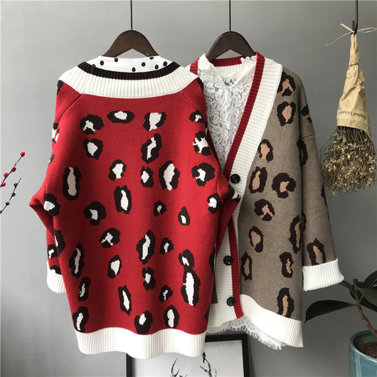 Suéter de Leopardo Tejido Grueso Versión Coreana para Mujer - Image 11