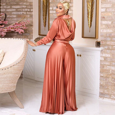 Conjunto Casual Elegante: Camisa Backless Slim Fit y Pantalón Plisado Pierna Ancha - Image 4