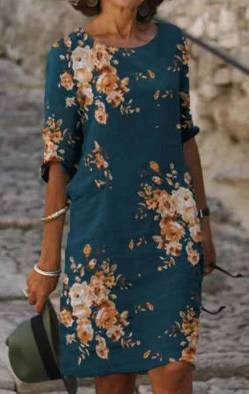 Vestido Casual Holgado con Manga Tres Cuartos y Cuello Redondo para Mujer - Image 8