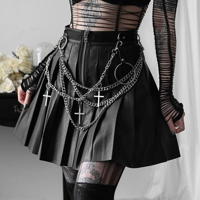 Falda de Cuero PU Plisada con Cadenas Punk - Image 8