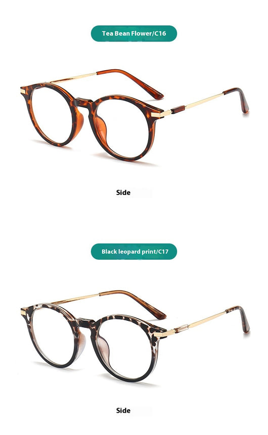 Dark purple round-frame anti-blue light reading glasses with silver-colored temples on a white background. - Image 20