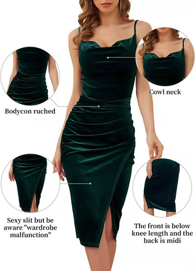 Vestido Velvet con Abertura Plisado y Tirantes Ajustables - Image 11