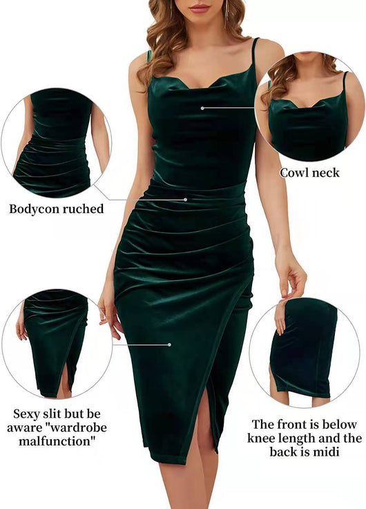 Vestido Velvet con Abertura Plisado y Tirantes Ajustables - Image 11