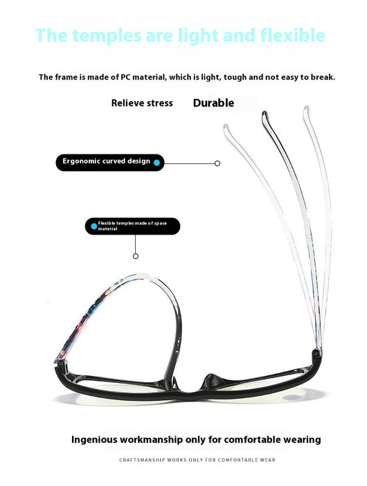 Women's lightweight fashion reading glasses with a red frame and colorful floral print temples. - Image 10