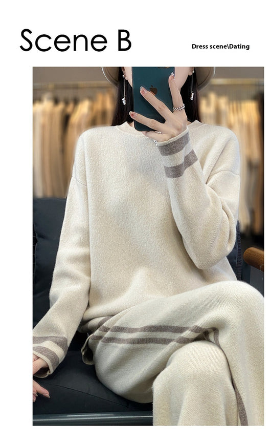 Conjunto de Pantalón Ancho y Suéter Tejido en Lana - Estilo Casual Relajado - Image 13