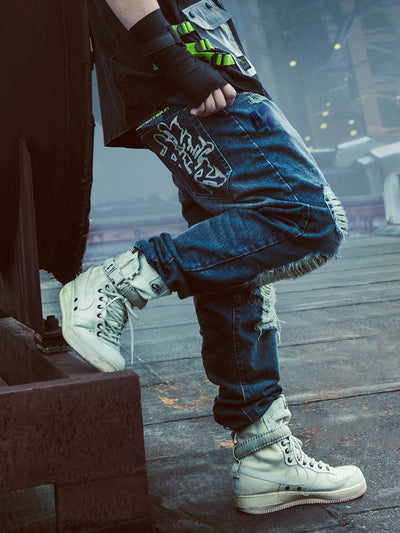 Pantalones Street Punk Holgados Rotos de Estilo Funcional - Image 11